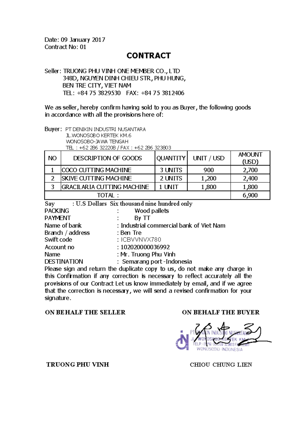 Contract Confirmation for Goods Sale - TRUONG PHU VINH Co., Ltd - Studocu