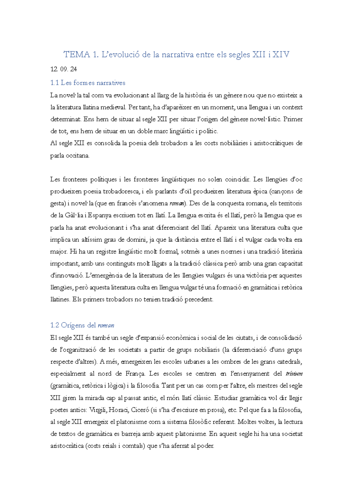 TEMA 1: La narrativa entre els segles XII i XIV - Anàlisi i Evolució - Document Preview