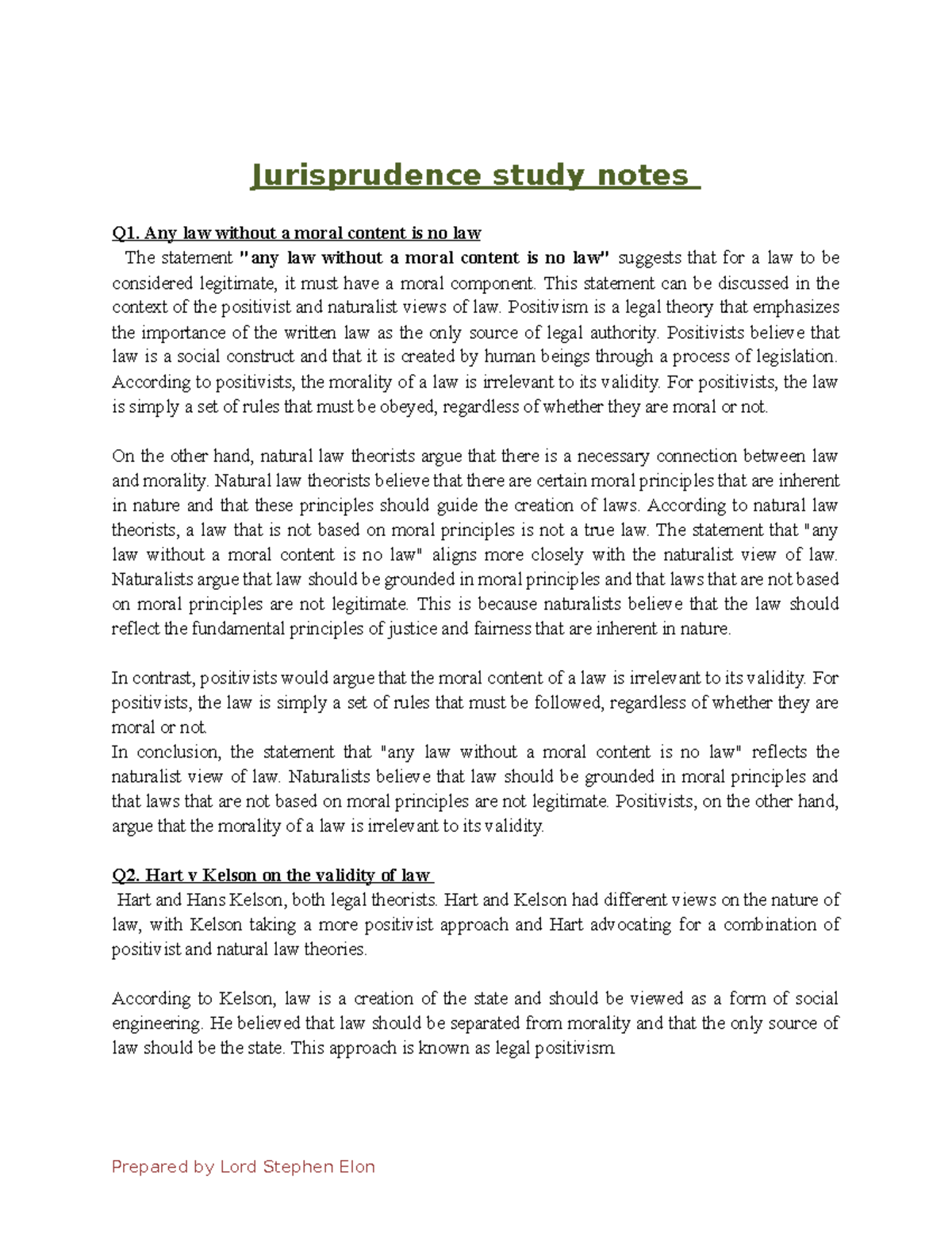 Jurisprudence Study Notes - Key Theories and Influences - Studocu
