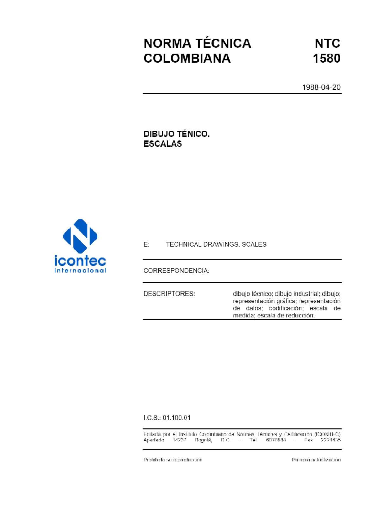 NTC 1580: Dibujo Técnico y Escalas según Icontec - Studocu