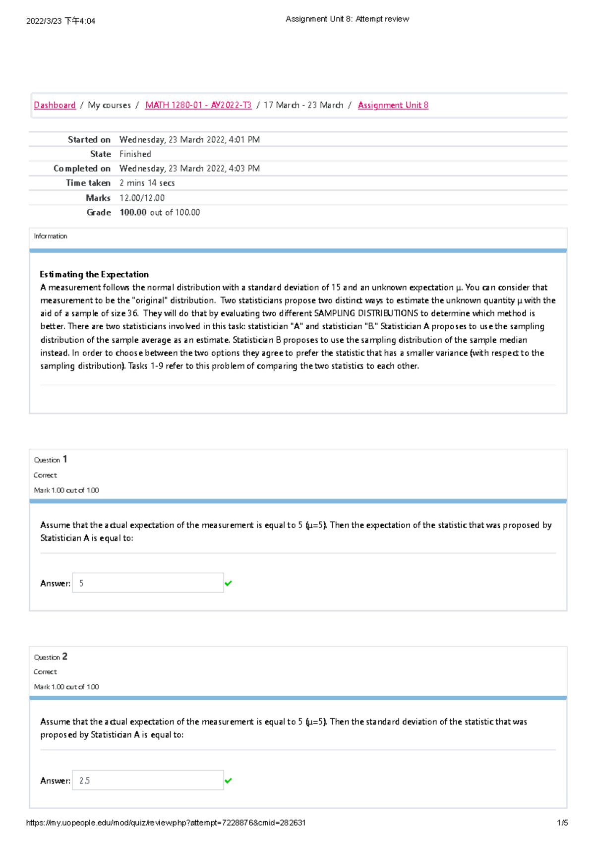 MATH 17 Assignment Unit 8: Attempt Review and Outcomes Analysis - Studocu