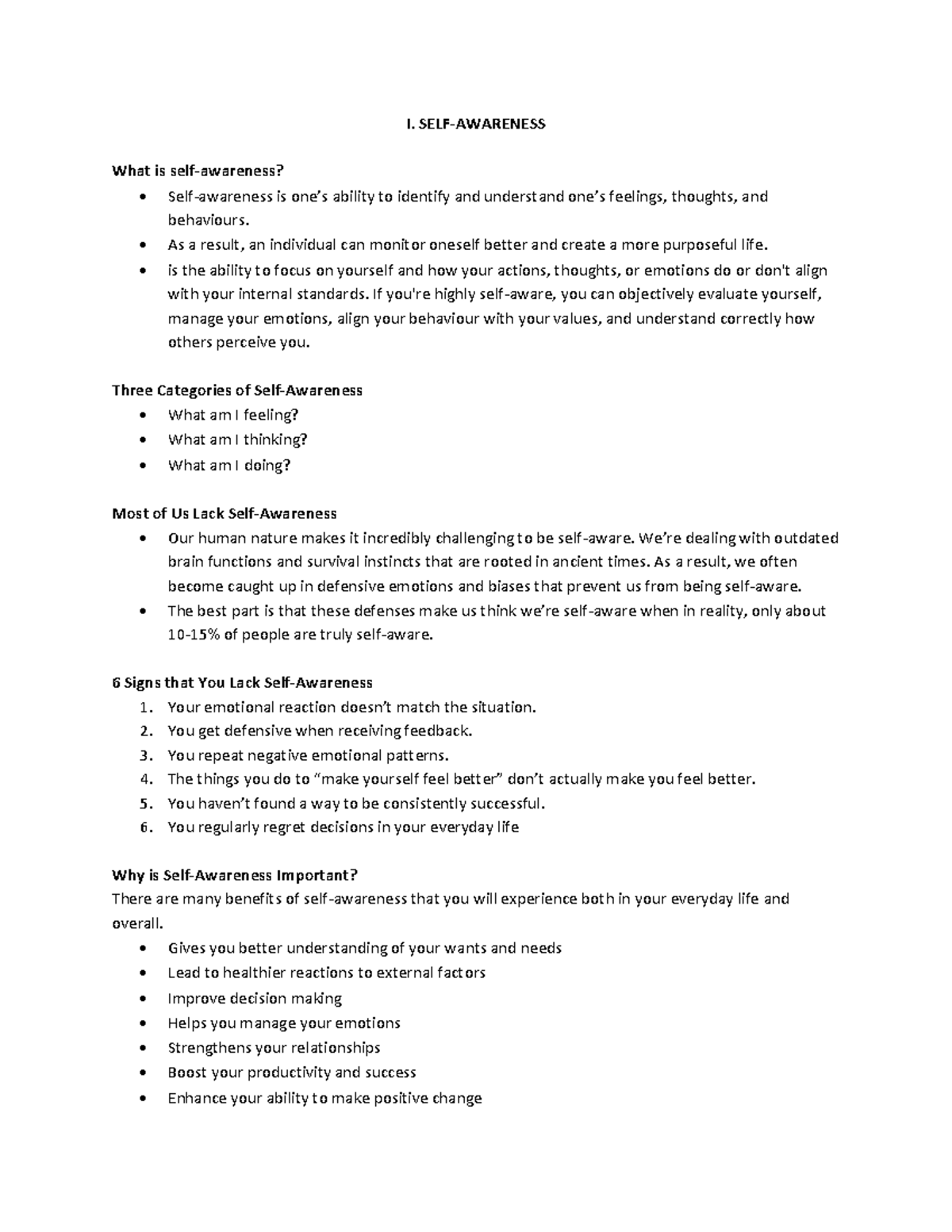 Understanding Emotions and Self-Awareness: PSYCH NURSING Notes - Studocu