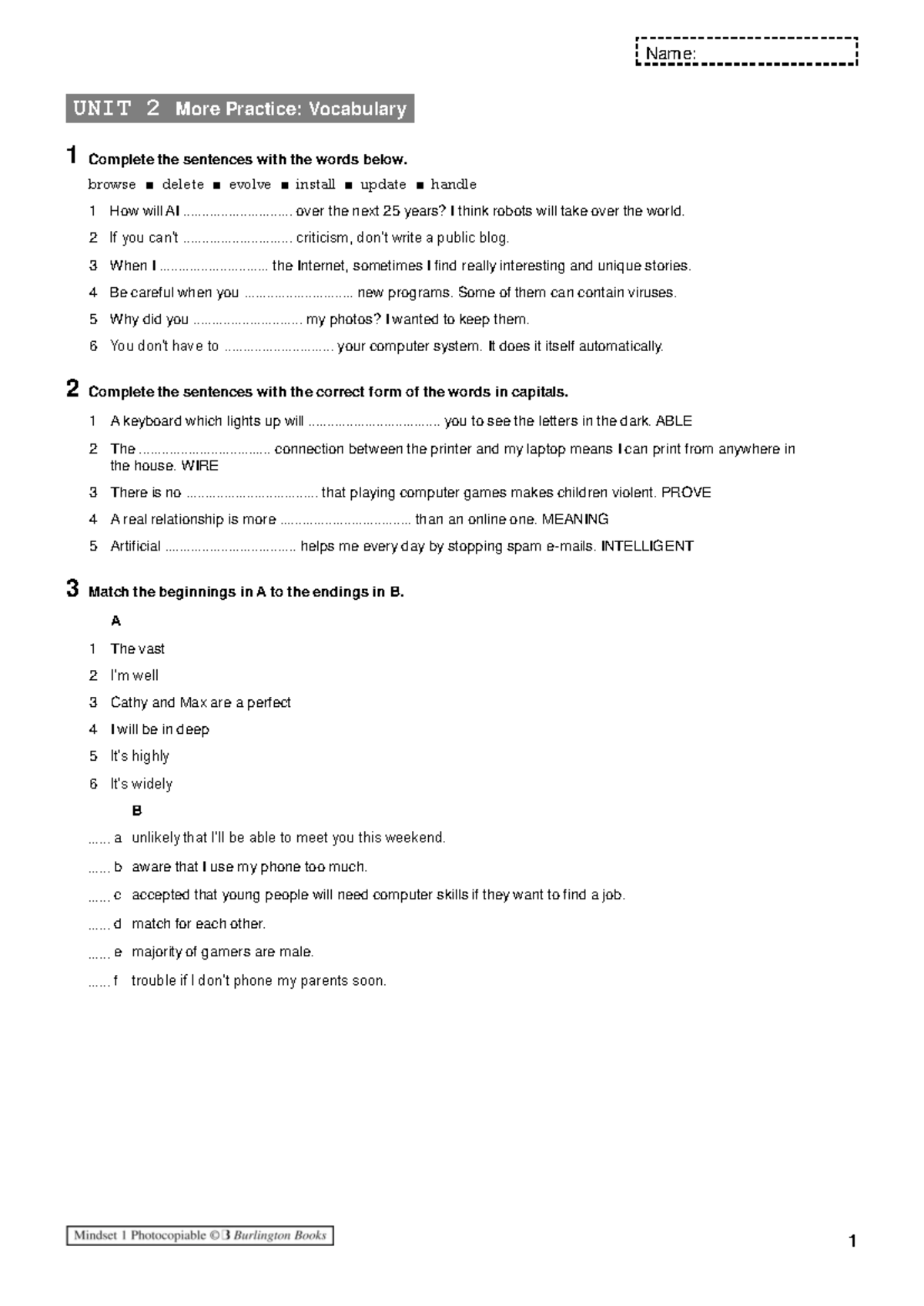Mindset 1: Unit 2 Vocabulary & Grammar Practice - Studocu