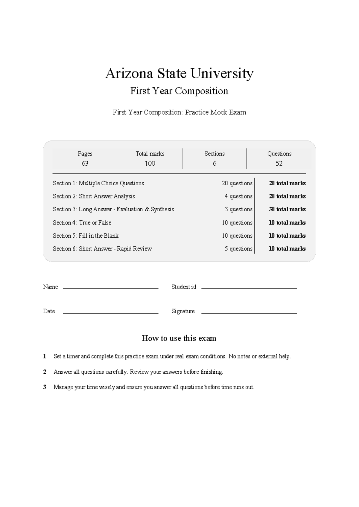 ENG 102 ASU First Year Composition: Practice Mock Exam 2026 - Studocu
