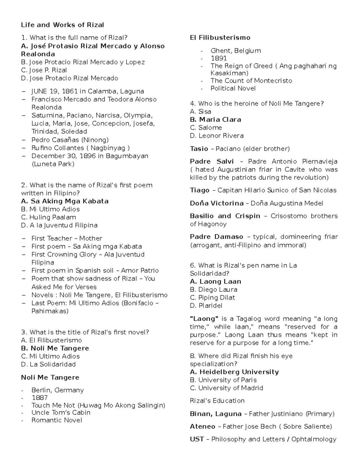 Life and Works of Rizal: Comprehensive Study Notes for GENED 101 - Studocu
