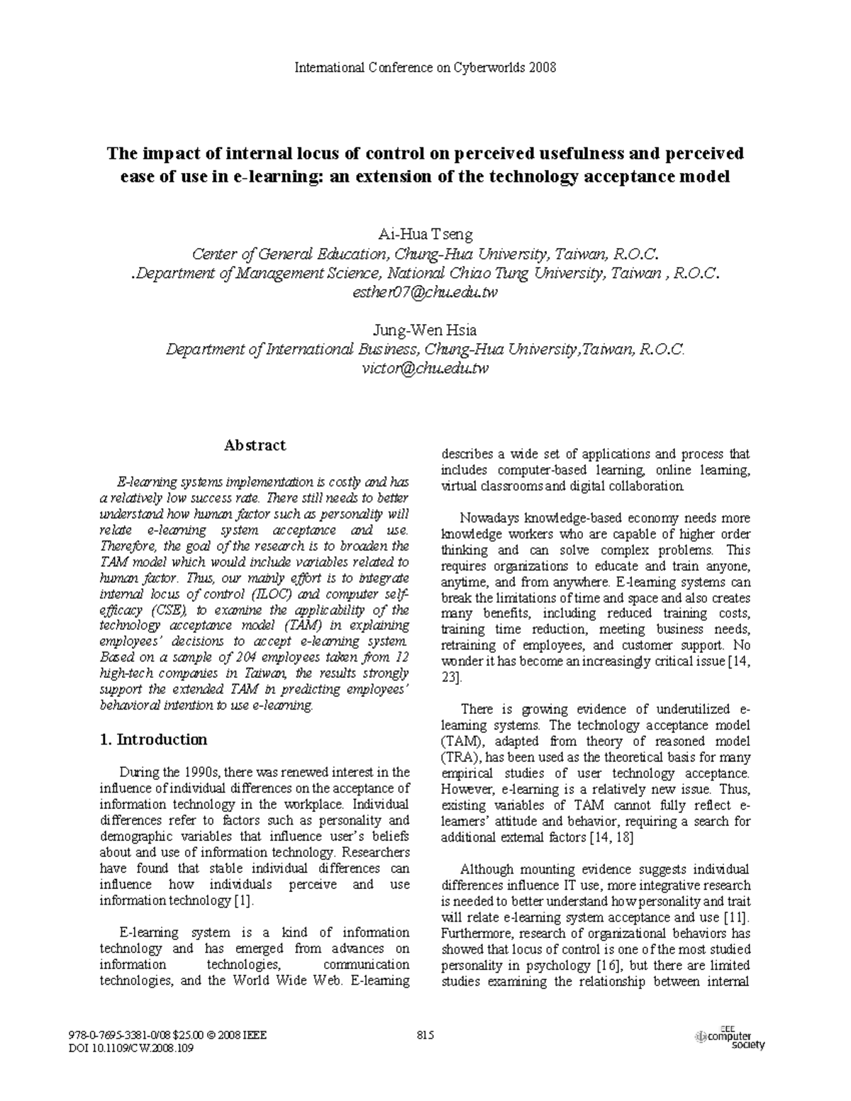 The impact of internal locus of control on perceived usefulness and ...