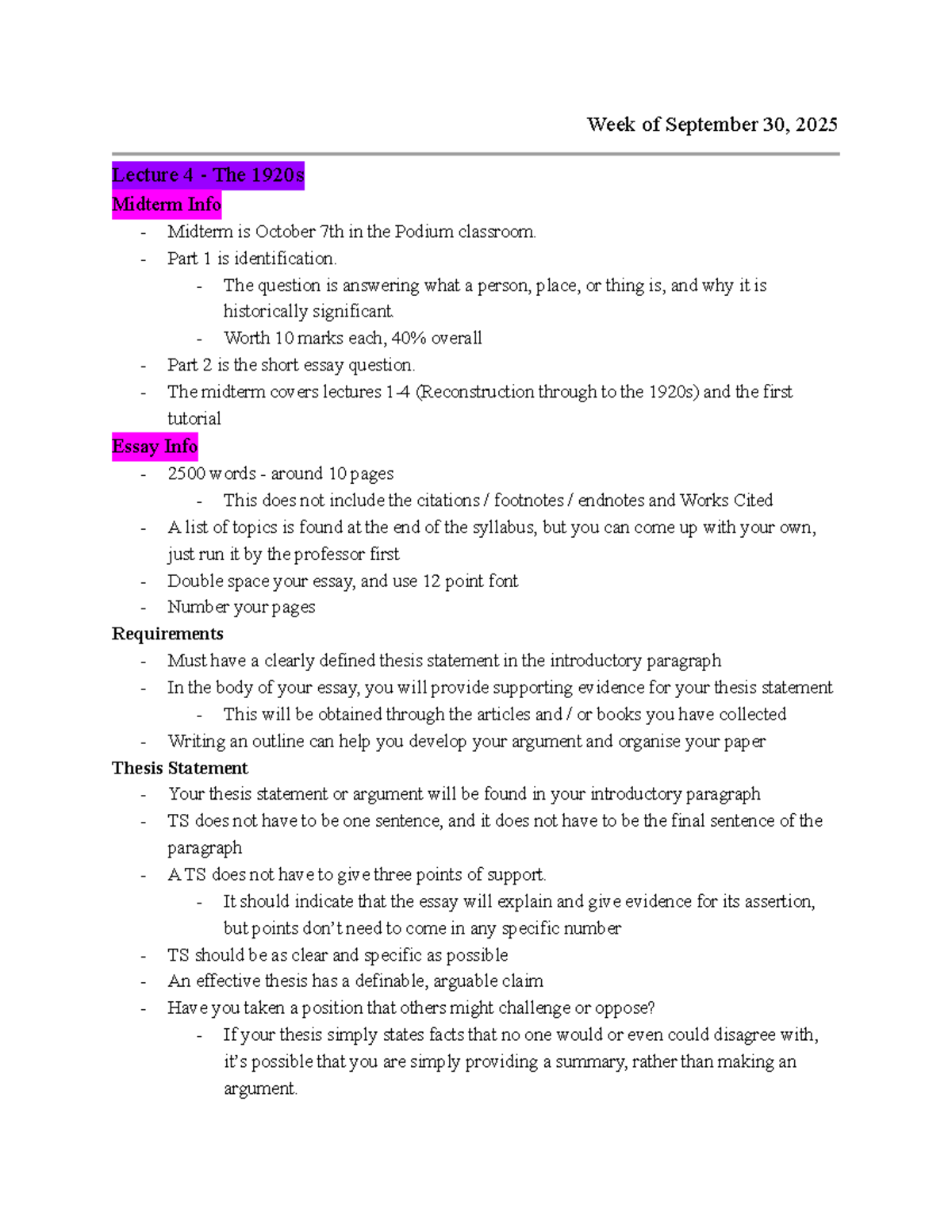 Midterm Exam Study Guide for History of 1920s (HIST 101) - Studocu