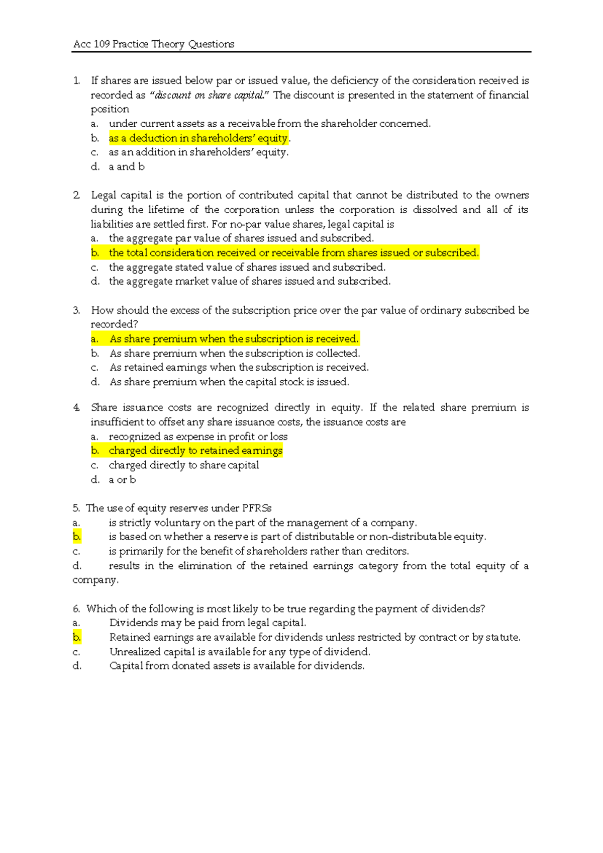 Acc 109 Practice Theory Questions: Share Capital and Revenue ...