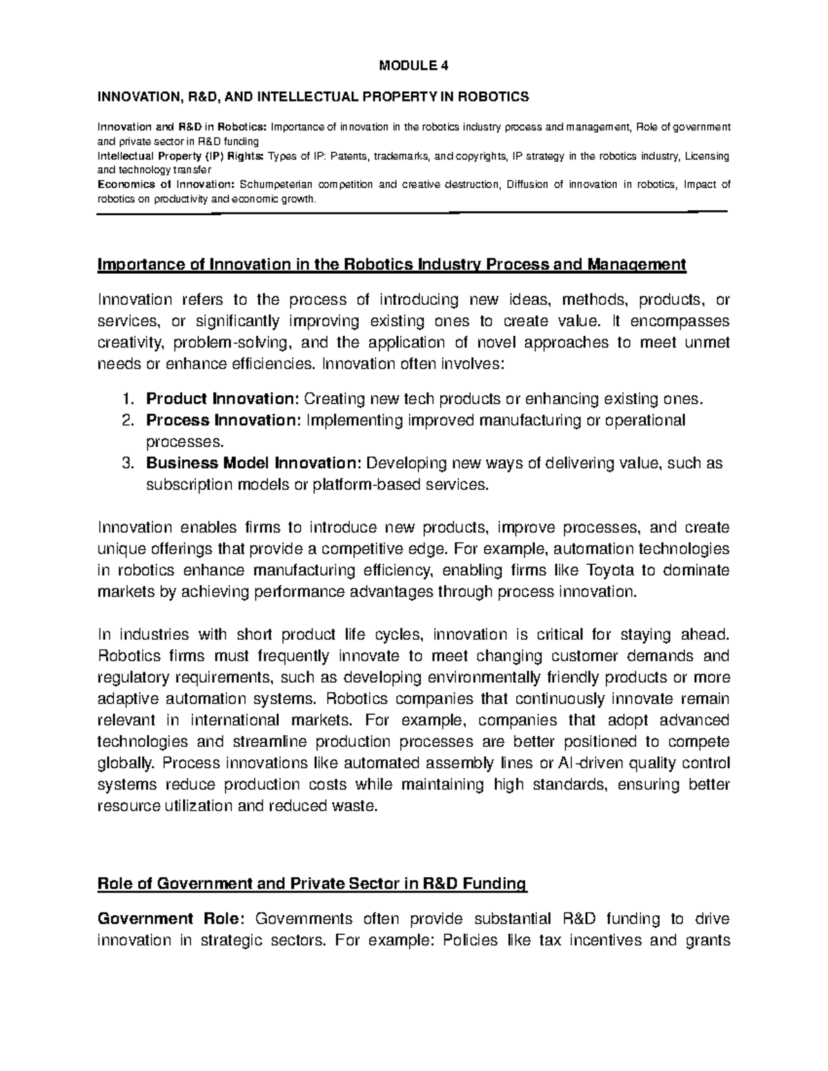 Module 4: Innovation & IP in Robotics - Key Concepts & Impacts - Studocu