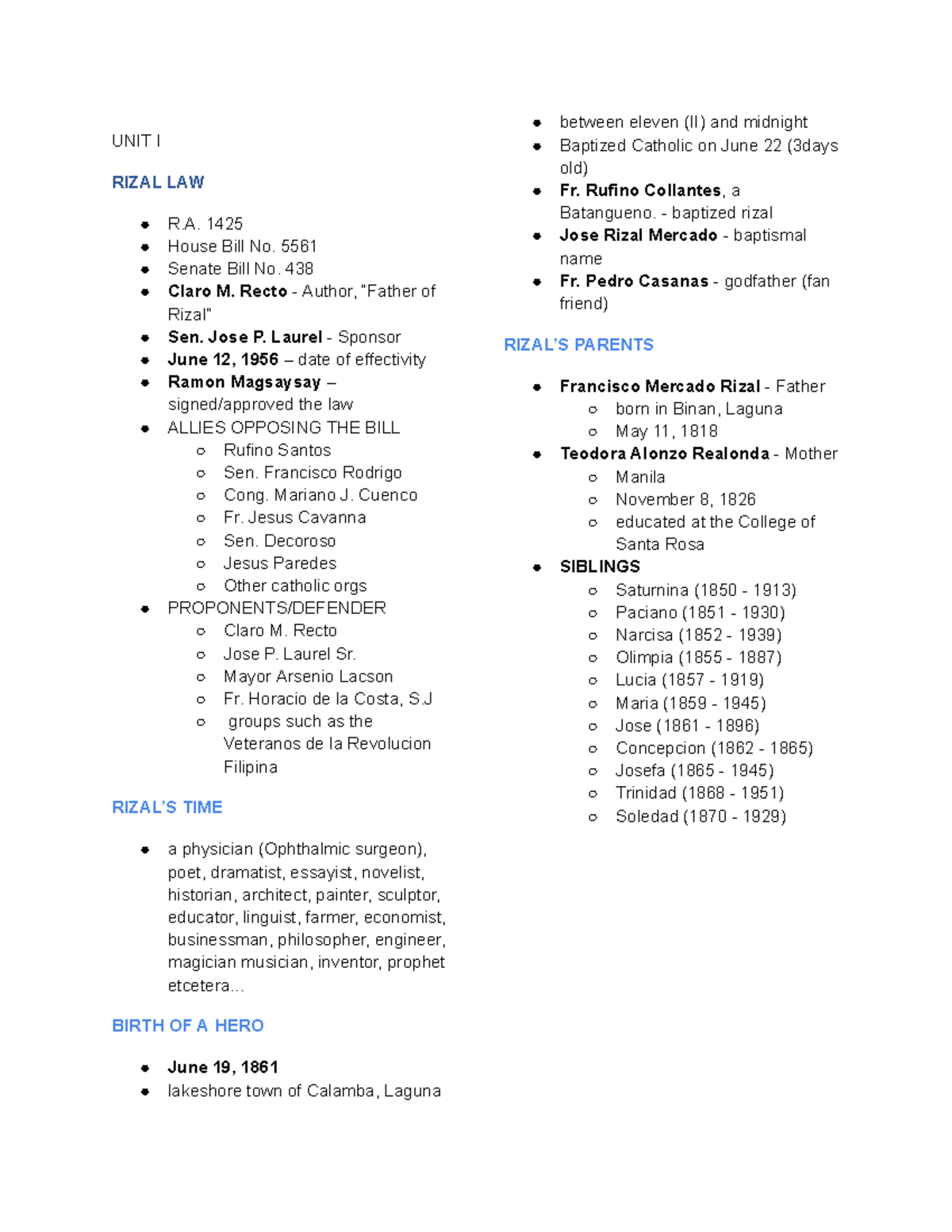 Life and Works of Rizal (RIZAL 101) - Comprehensive Study Guide - Studocu