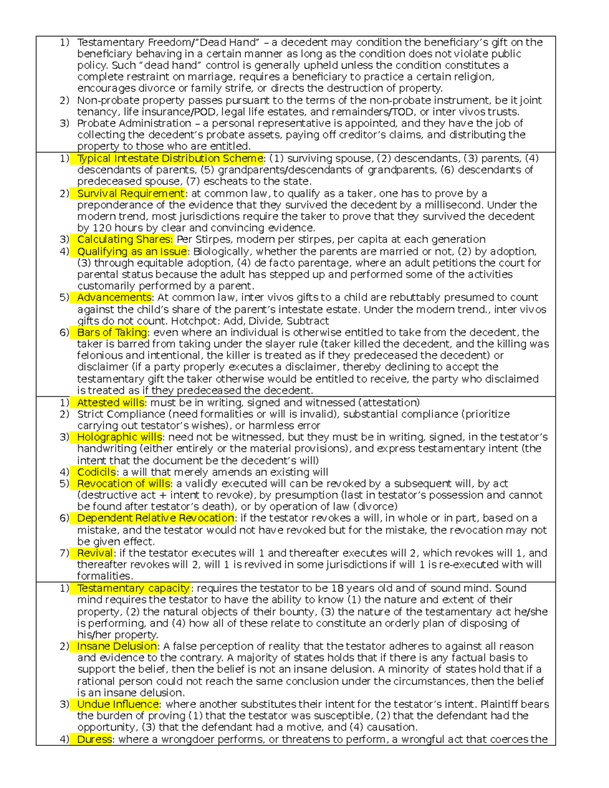 Wills and Trusts Cheat Sheet: Key Concepts and Legal Principles - Studocu