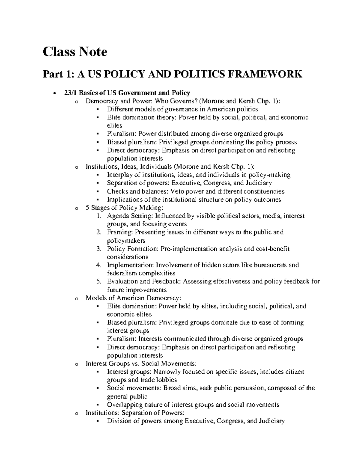 POLI 101: Midterm 1 Study Notes on US Government and Policy - Studocu