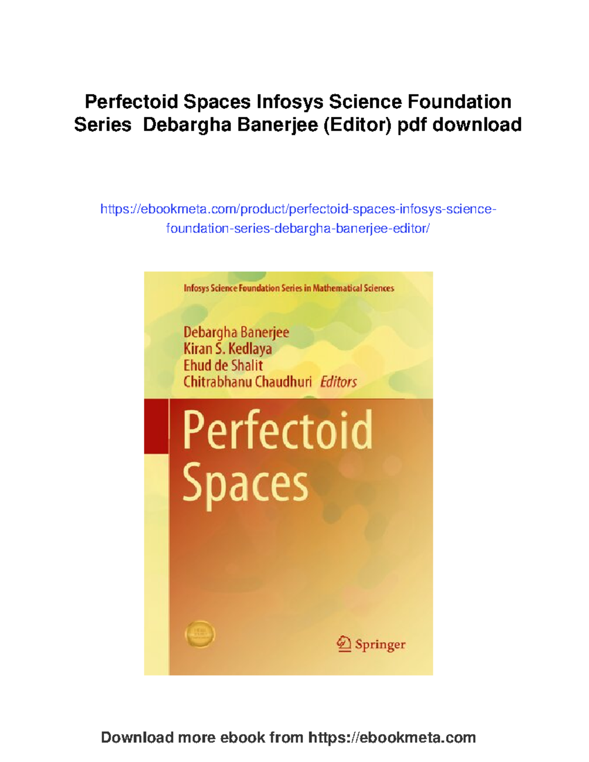 Perfectoid spaces: Infosys science foundation series in mathematical ...