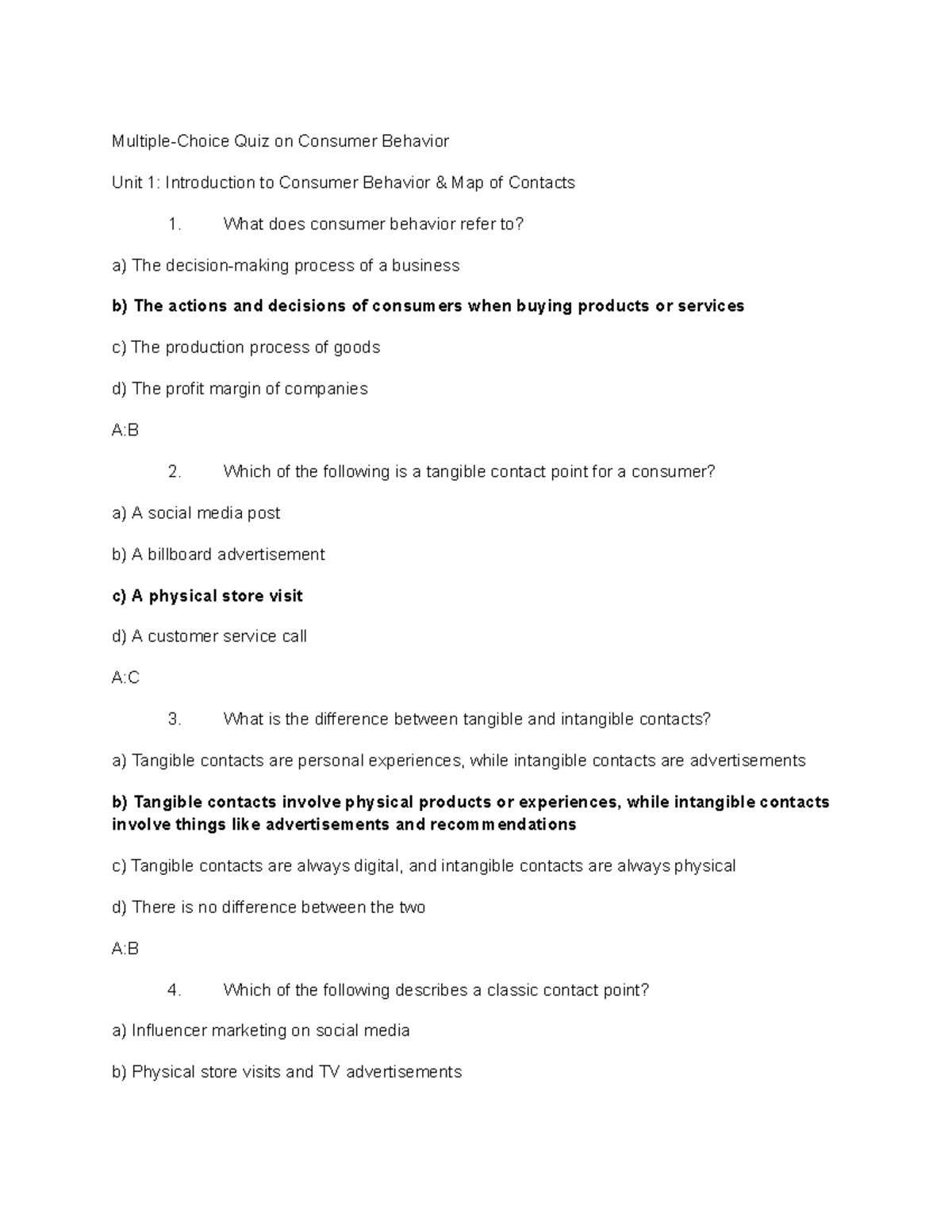 Practice test consumer behavior - Multiple-Choice Quiz on Consumer ...