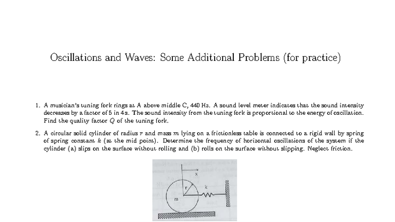 Additional Problems in Oscillations and Waves (OW) - Studocu