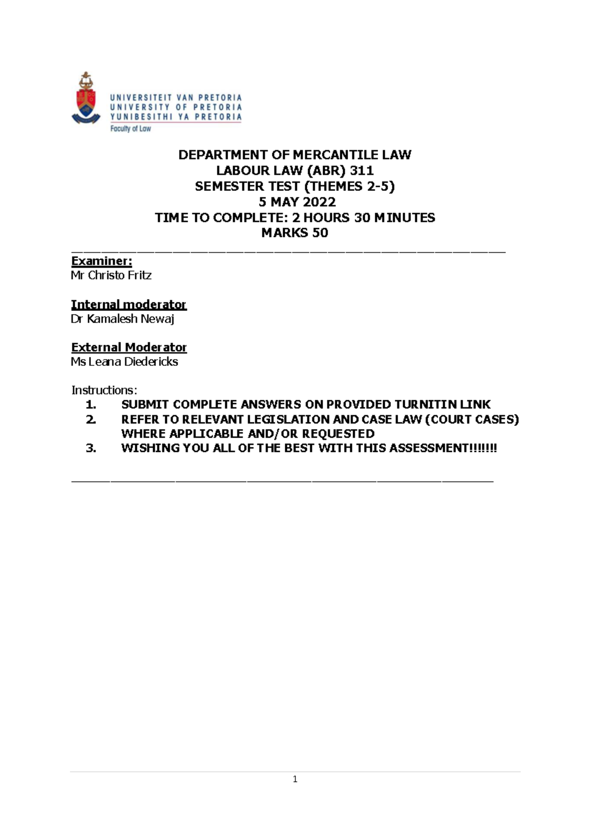 ABR 311 Labour Law Semester Test - 5 May 2022 - Studocu
