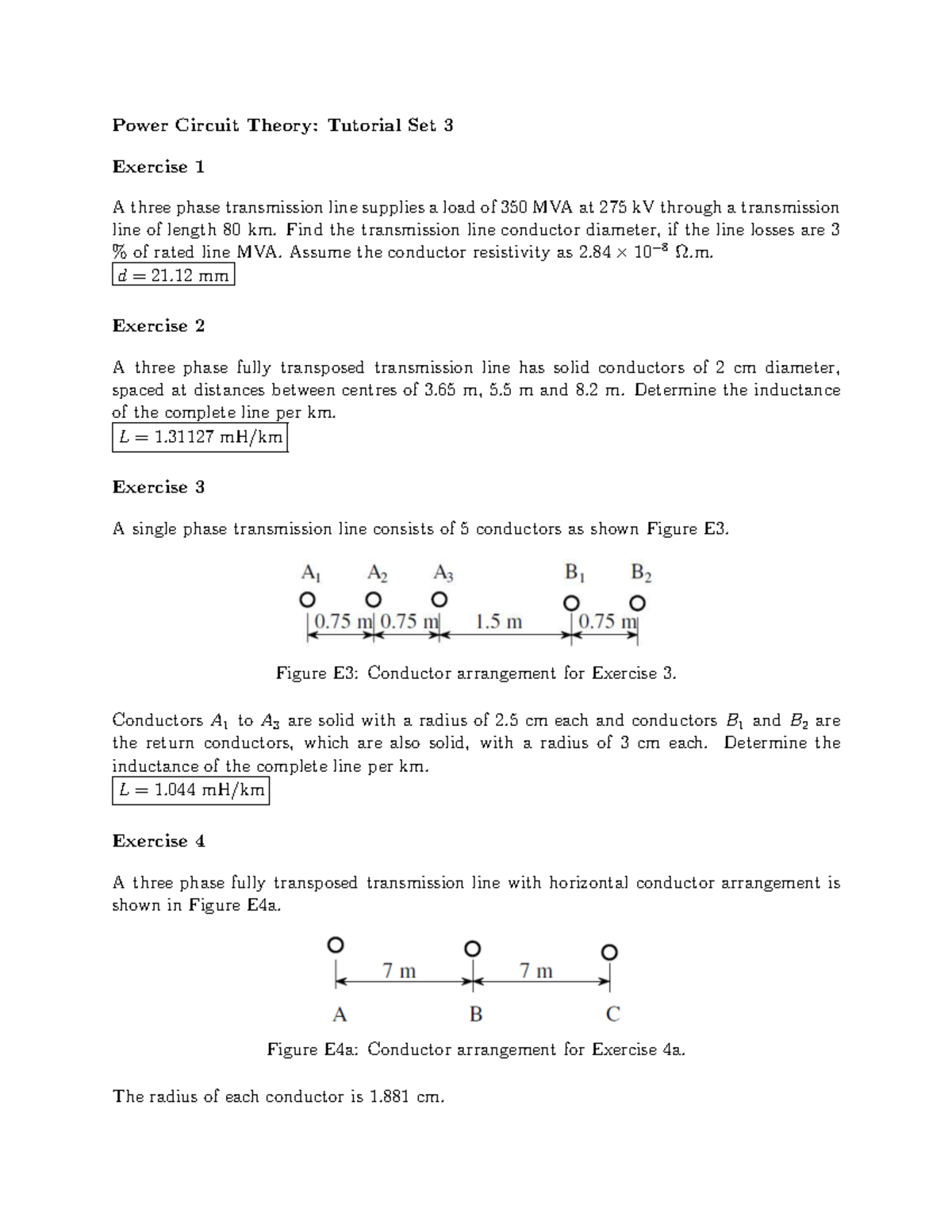 Power Circuit Theory: Tutorial Set 3 Exercises on Transmission Lines ...