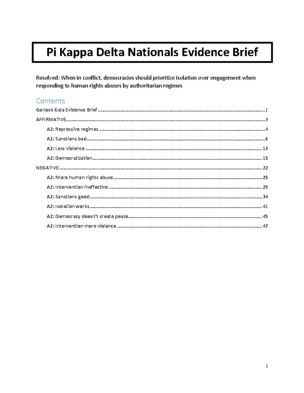 Pi Kappa Delta Nationals Evidence Brief: Prioritizing Isolation vs ...
