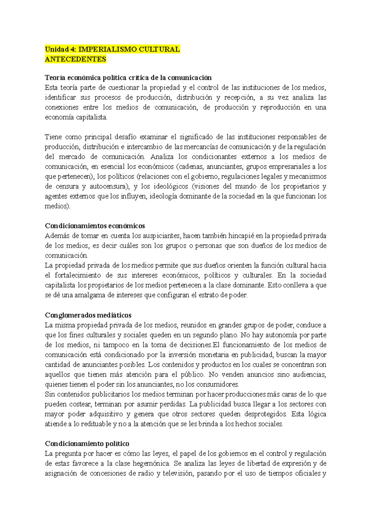 Unidad 4: El impacto del Imperialismo Cultural en la Comunicación - Studocu, image size:1200x1694