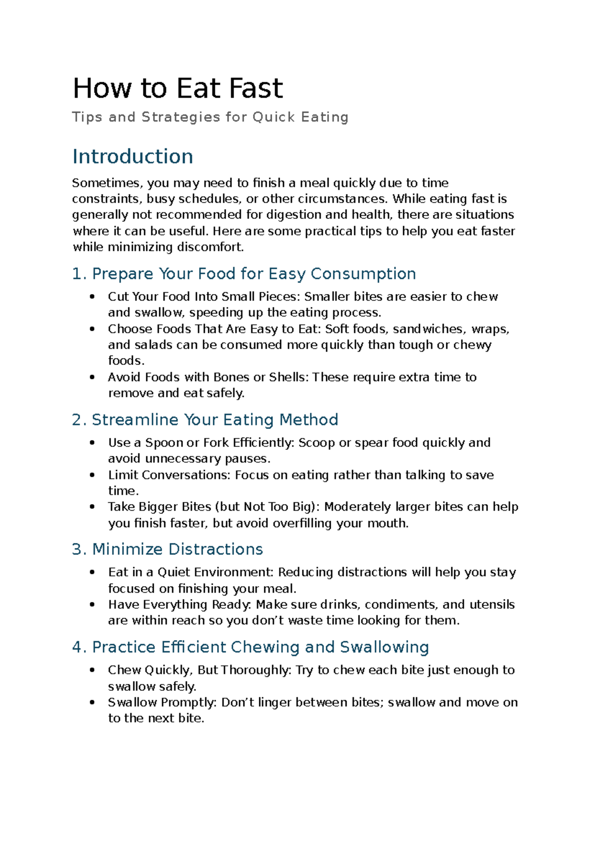 Bef - Quick Eating Tips: Strategies for Fast Meals - Studocu