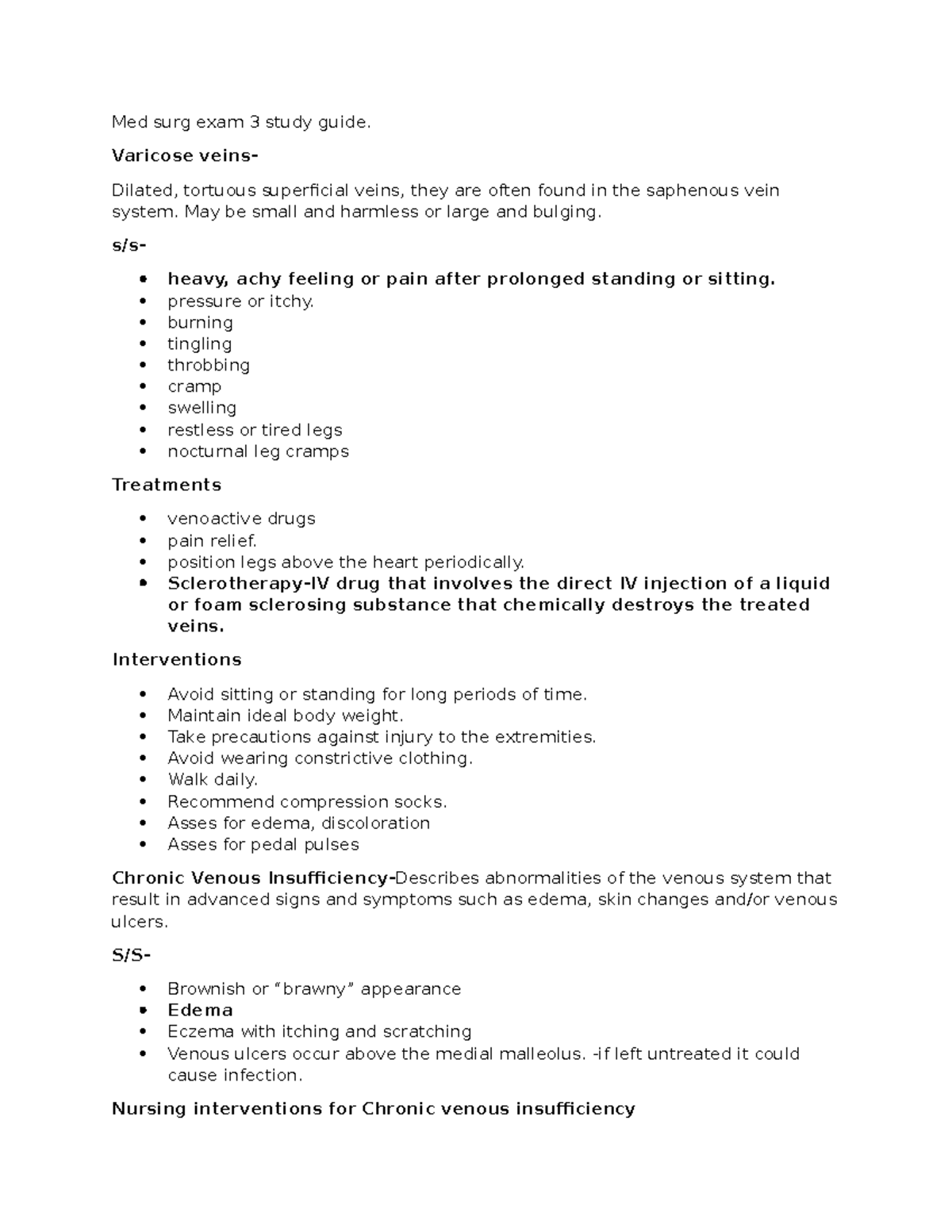 Med Surg 1 Exam 3 - Comprehensive Study Guide on Vascular Disorders ...