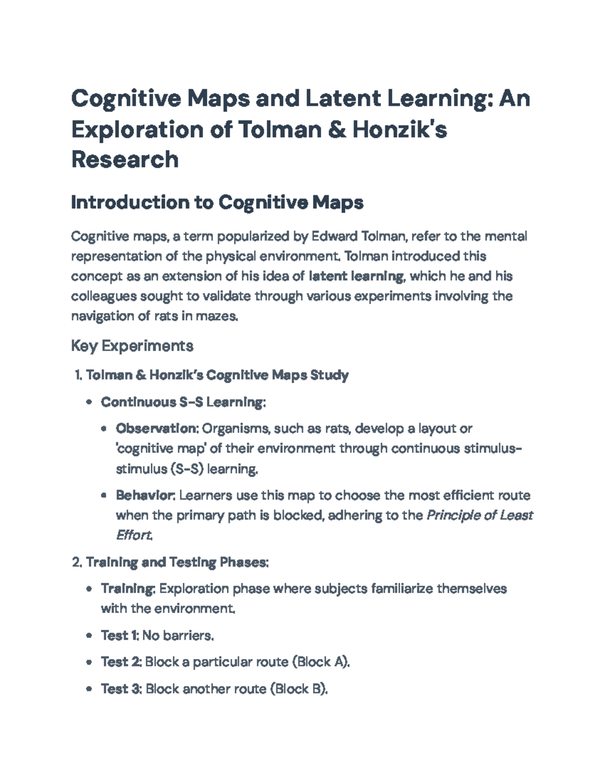 Cognitive Maps & Latent Learning: Insights from Tolman's Research (PSY ...