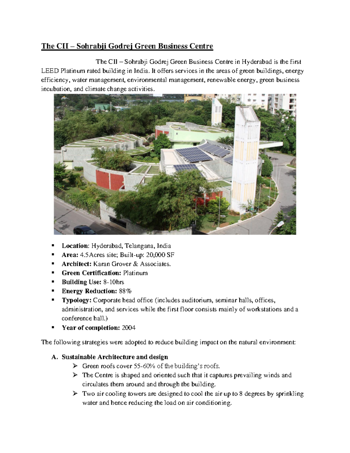 CII-Sohrabji Godrej Green Business Centre Overview and Features ...