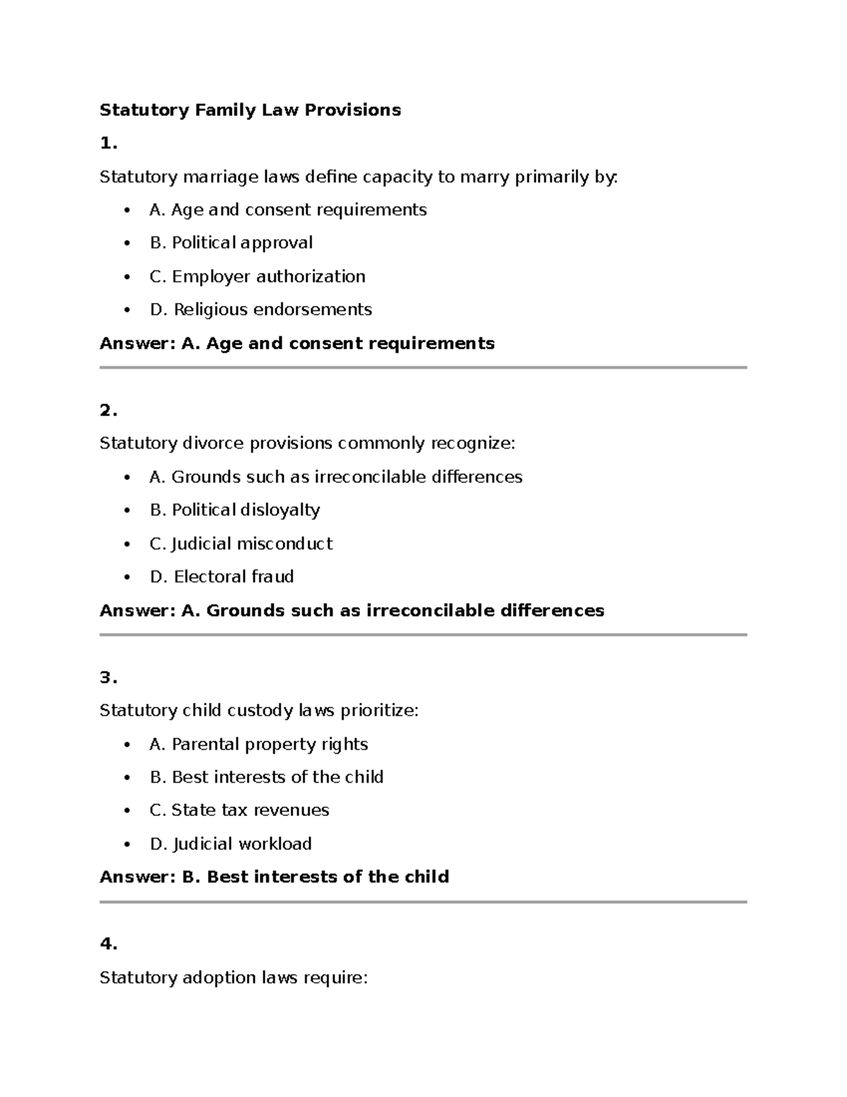 Statutory Family Law Provisions: Key Concepts and Answers - Studocu