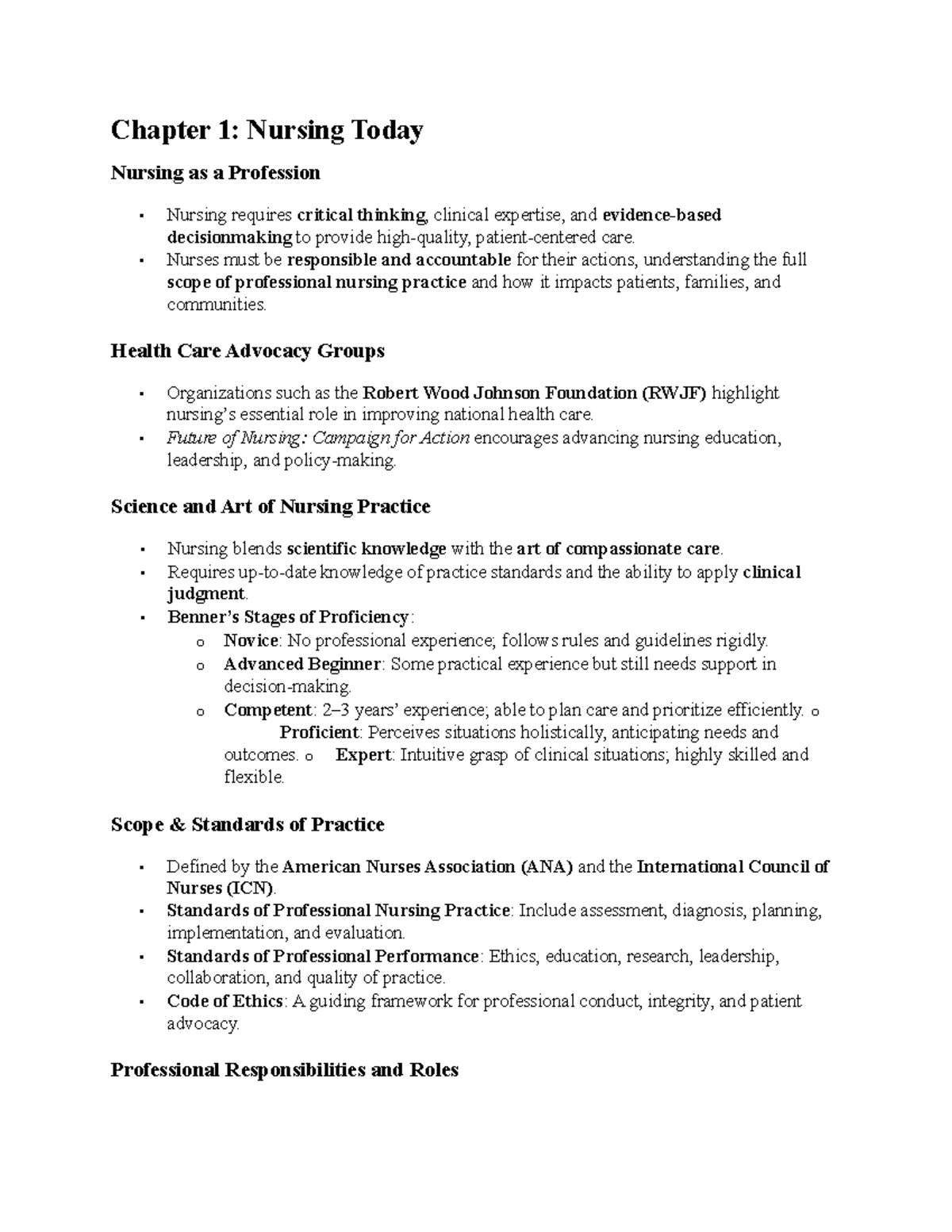 NUR 101: Chapter 1 - Nursing Today: A Comprehensive Overview - Studocu