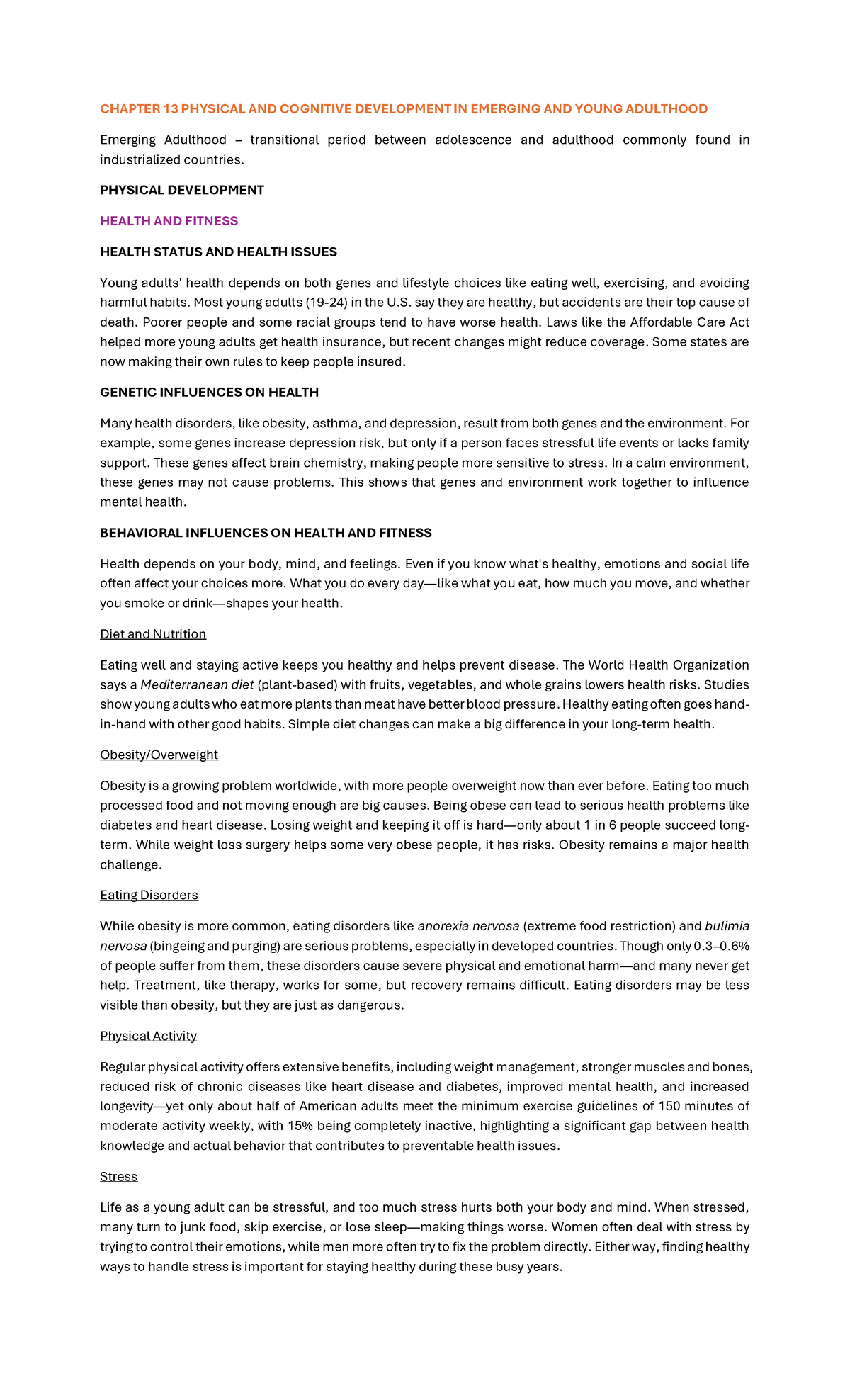 CHAPTER 13: PHYSICAL AND COGNITIVE DEVELOPMENT IN YOUNG ADULTHOOD - Studocu