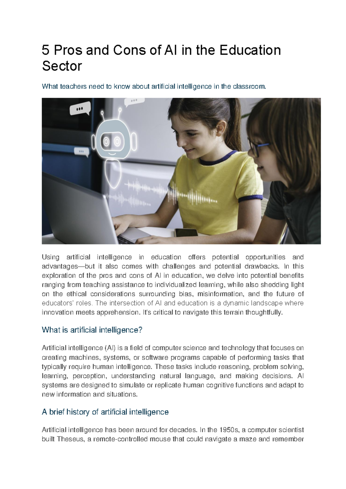 5 Pros and Cons of AI in Education (EDU123 - Article 3) - Studocu