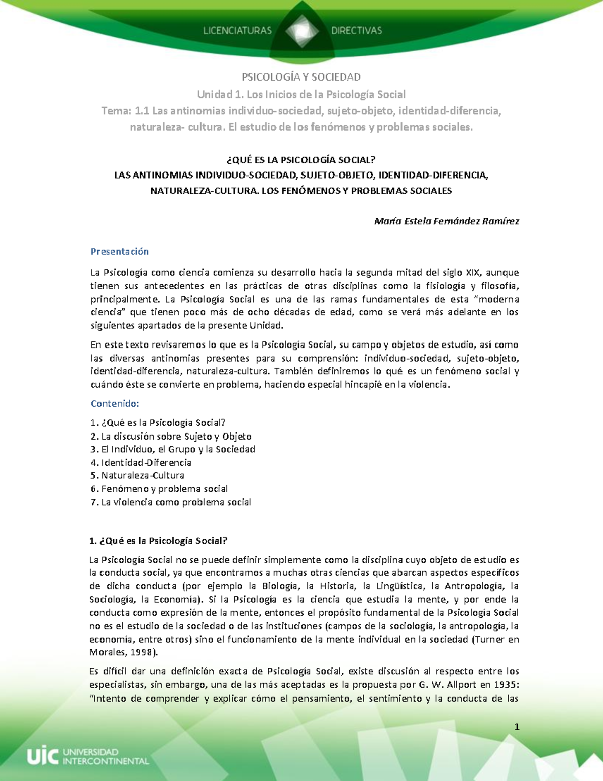 M1 L1 Introducción a la Psicología Social y sus Antinomias - Studocu