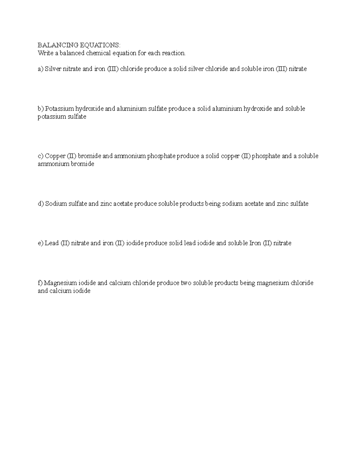 Year 11 Chemistry Lesson 3 HW: Balancing Equations & Ionic Compounds ...