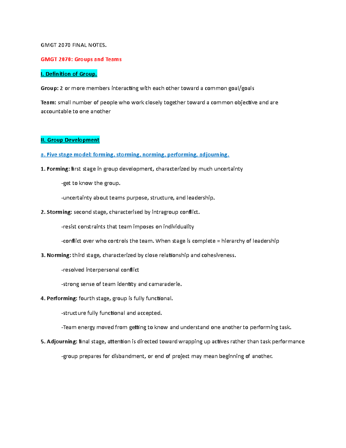 GMGT 2070 Final Exam Study Notes on Groups, Teams, and Power - Studocu