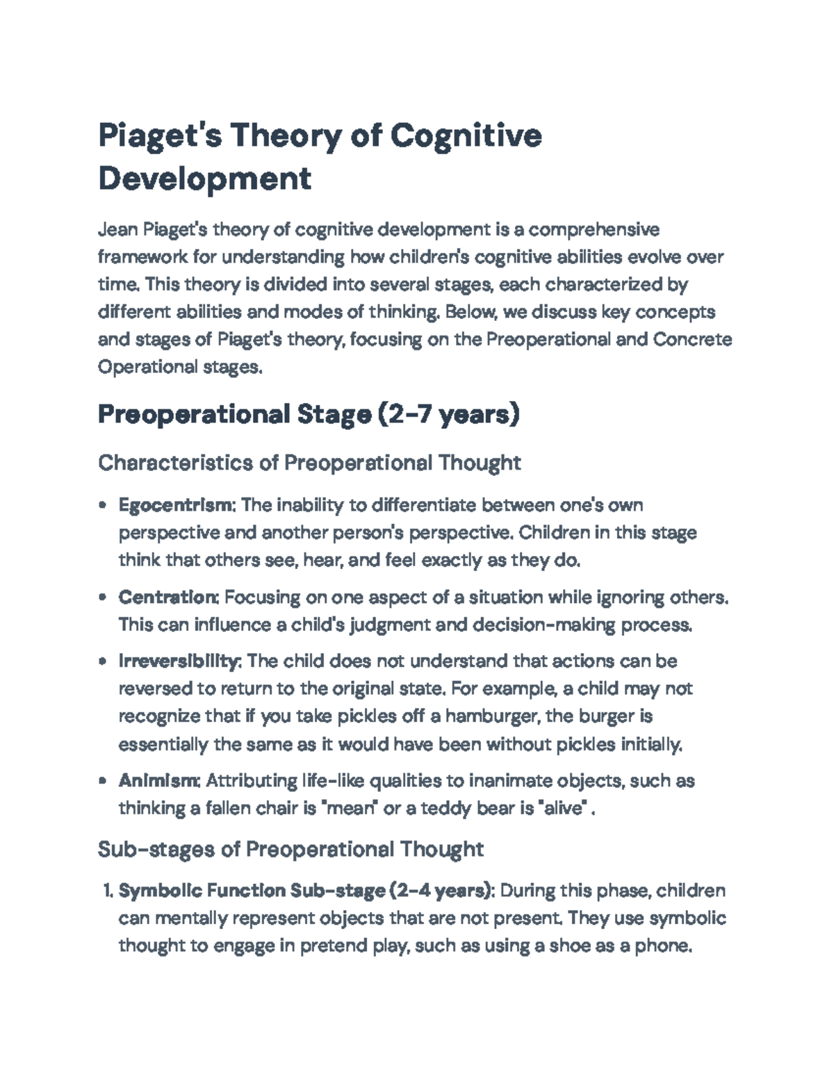 Piaget's Theory of Cognitive Development: Stages & Implications - Studocu