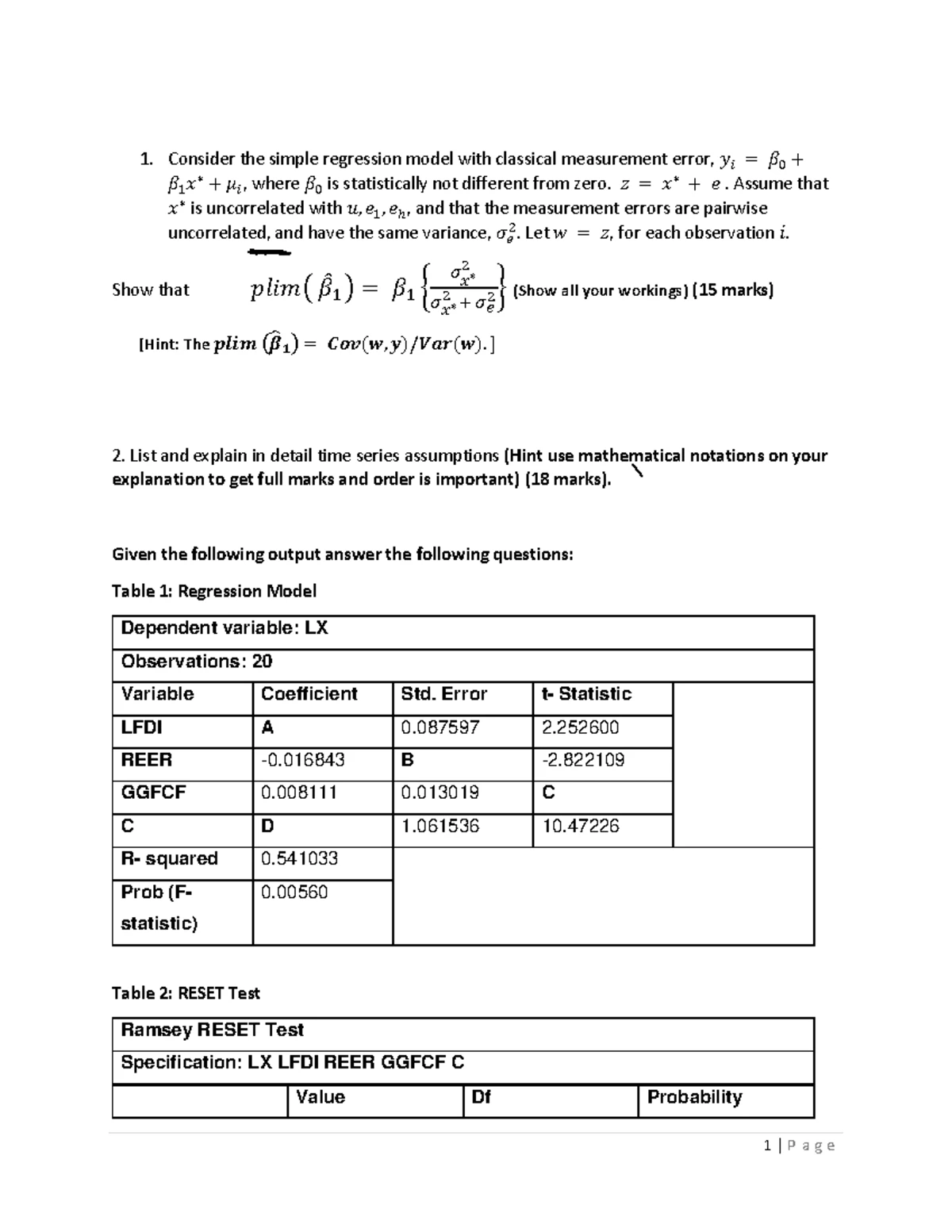 ECT316D Econometrics II Summative Assessment 2 Question Paper - Studocu