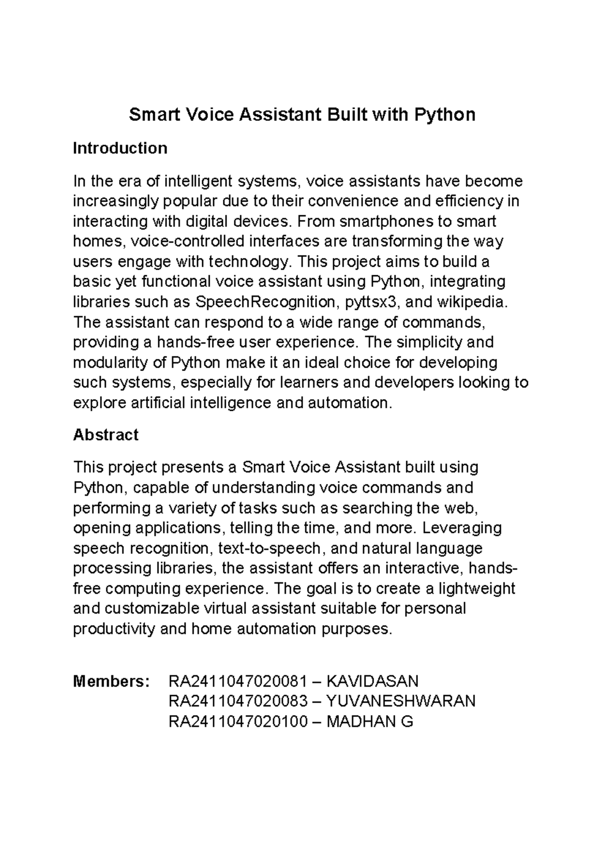 Smart Voice Assistant Project (CS101) - Studocu