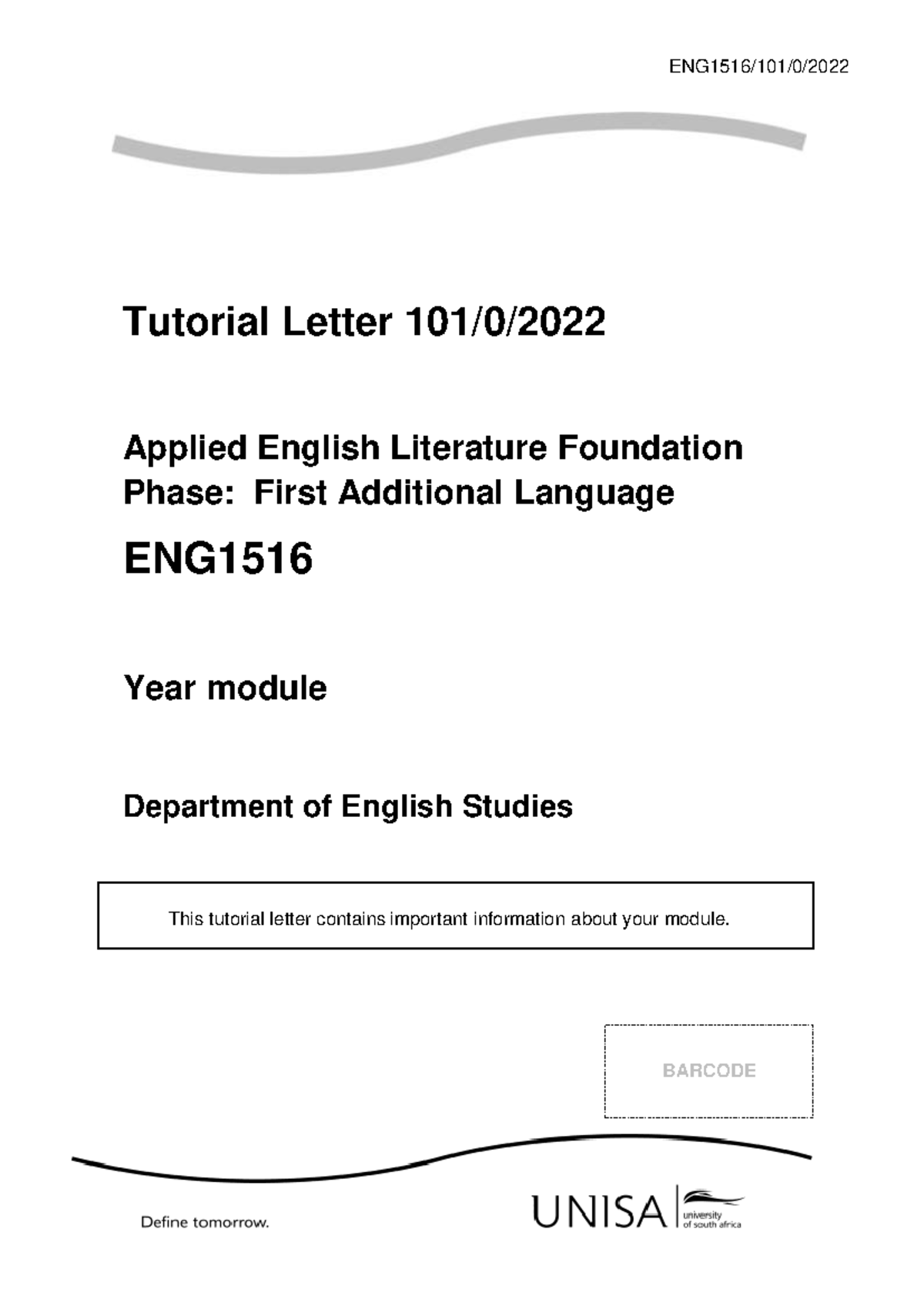 ENG1516 Tutorial Letter: Introduction to Applied English Literature ...