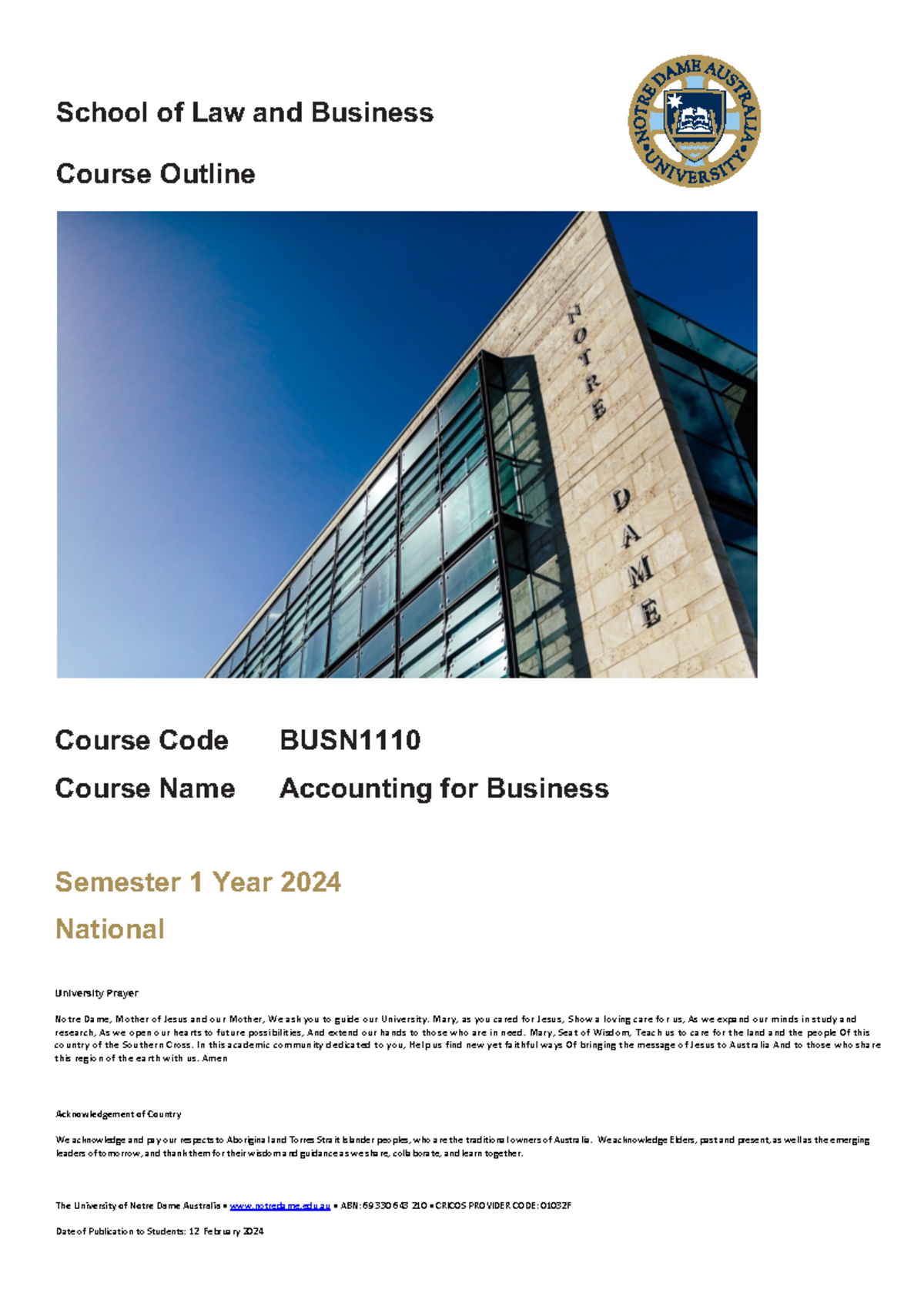 BUSN1110 Accounting for Business Course Outline - Semester 1, 2024 ...