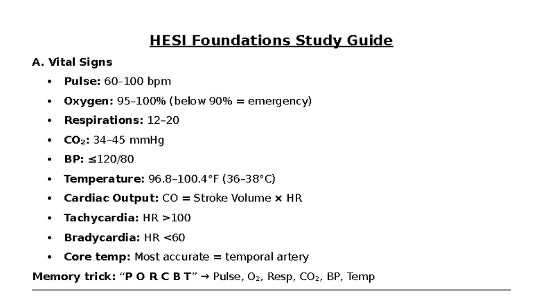HESI Foundations Study Guide: Vital Signs, Safety, & Infection Control ...