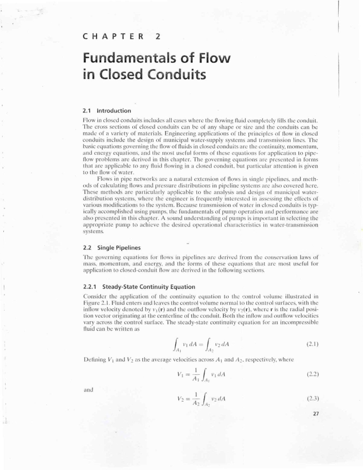 WRE 202 - Chapter 2: Fundamentals of Flow in Closed Conduits - Studocu