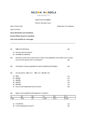 Probability - STAF121/STAS1X1: Foundation Statistics - Probability 1 L ...