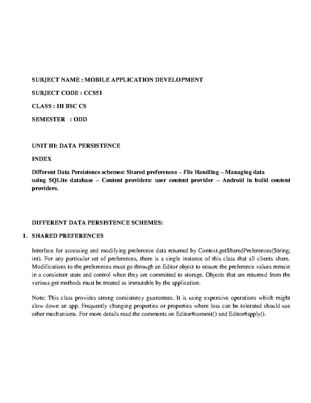 Unit 4 - Android Services & Network Environment (CCS III BSC CS) - Studocu