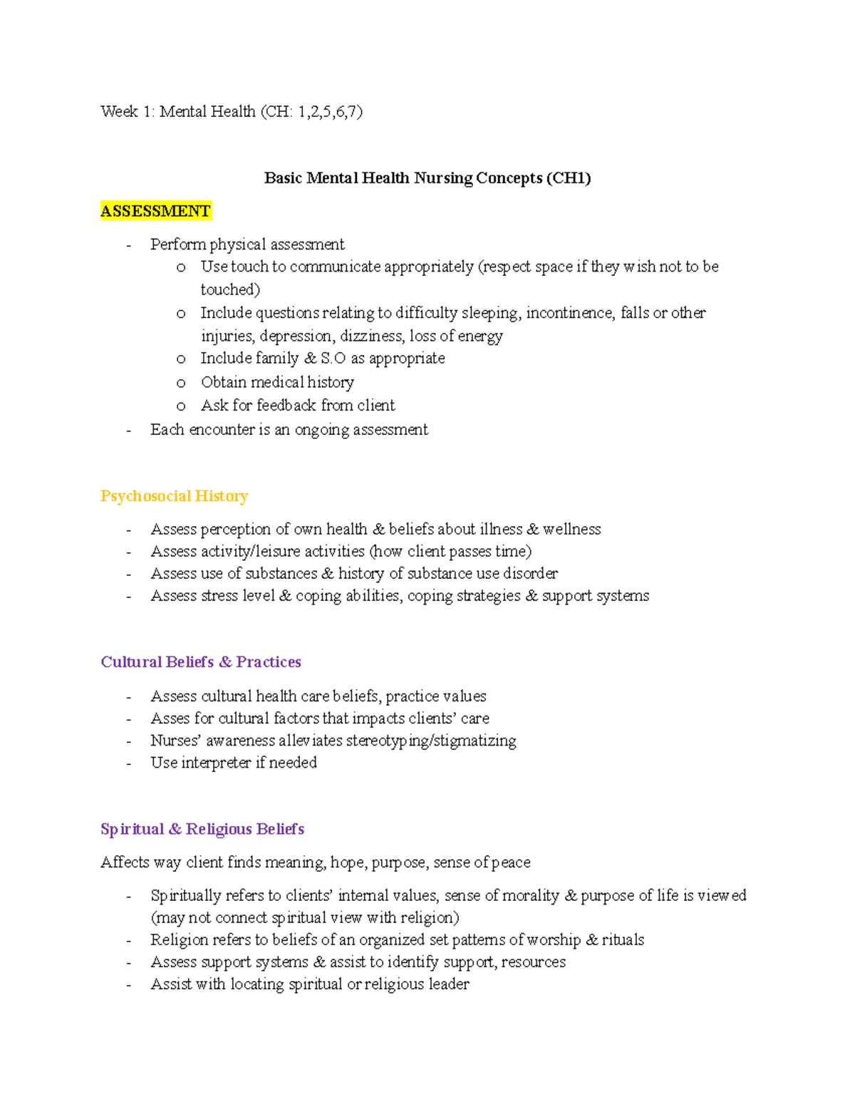 Mental Health Week 1 - Comprehensive Nursing Notes (MH 101) - Studocu