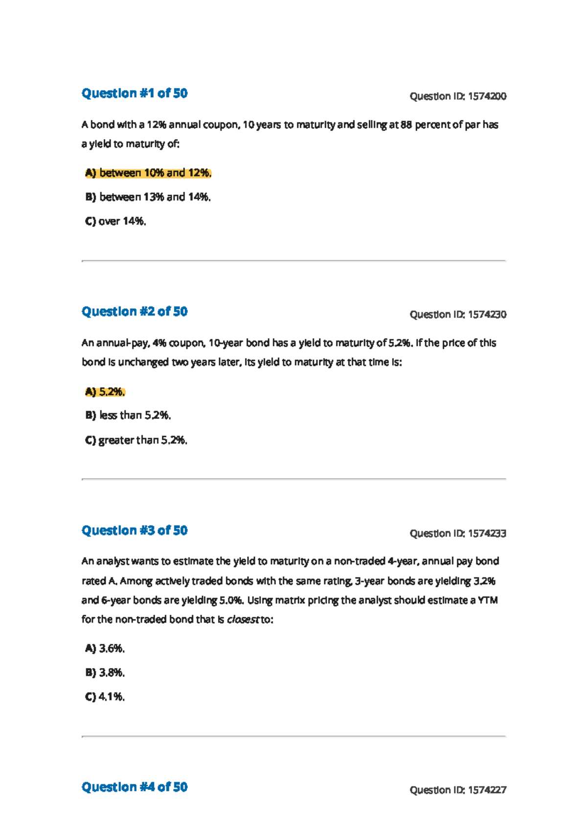 Reading 54: Fixed-Income Bond Valuation - Prices and Yields Exam ...