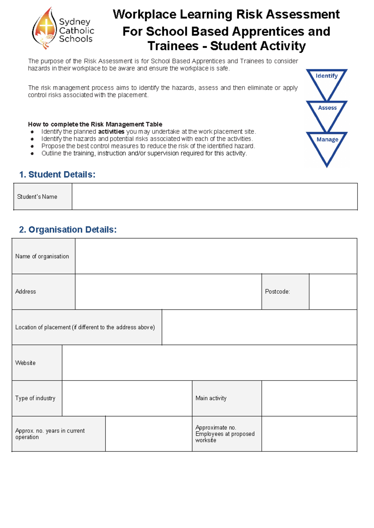 Workplace Learning SBAT Risk Assessment Activity Guide v1 - Studocu