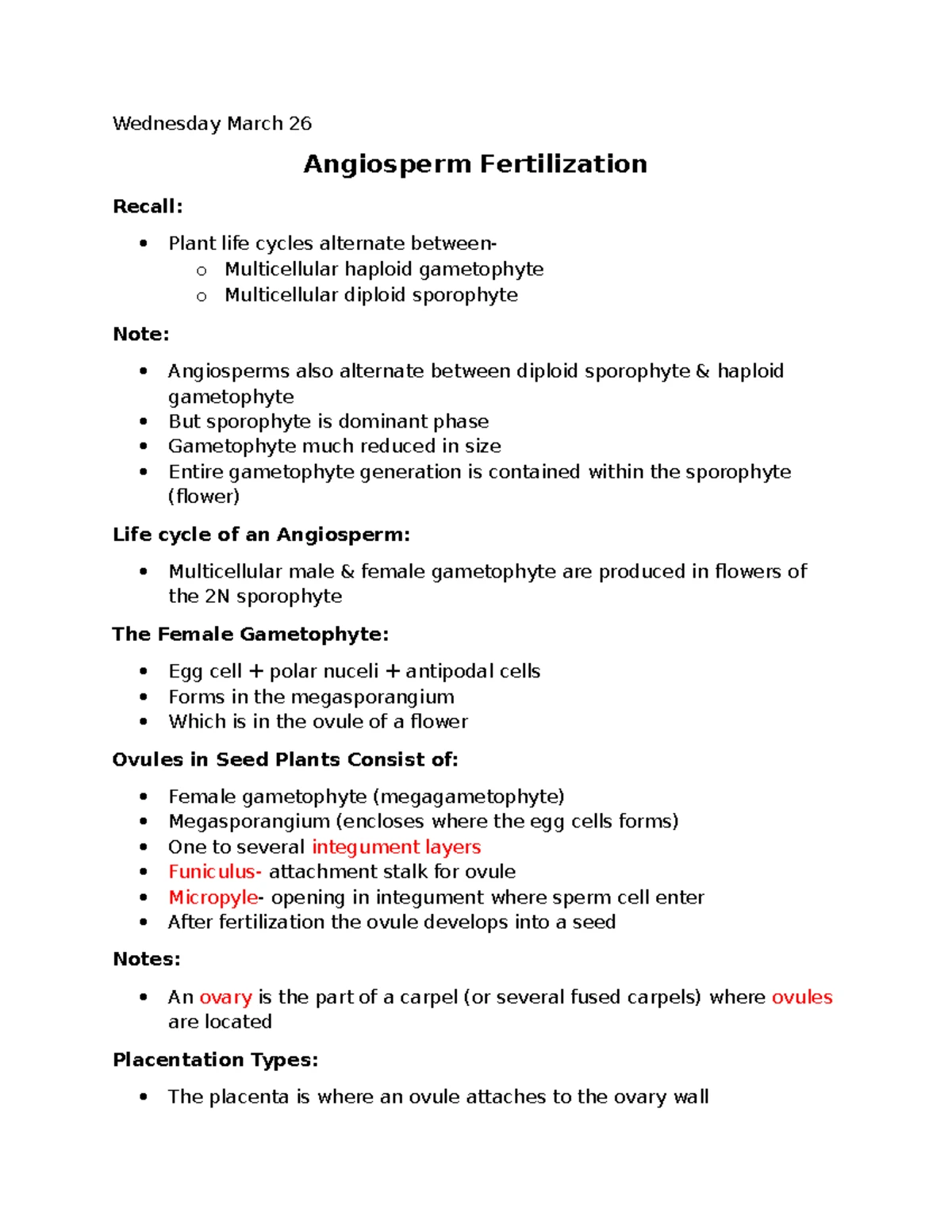 Angiosperm Fertilization Process (BIO 101): Gametophyte Formation ...