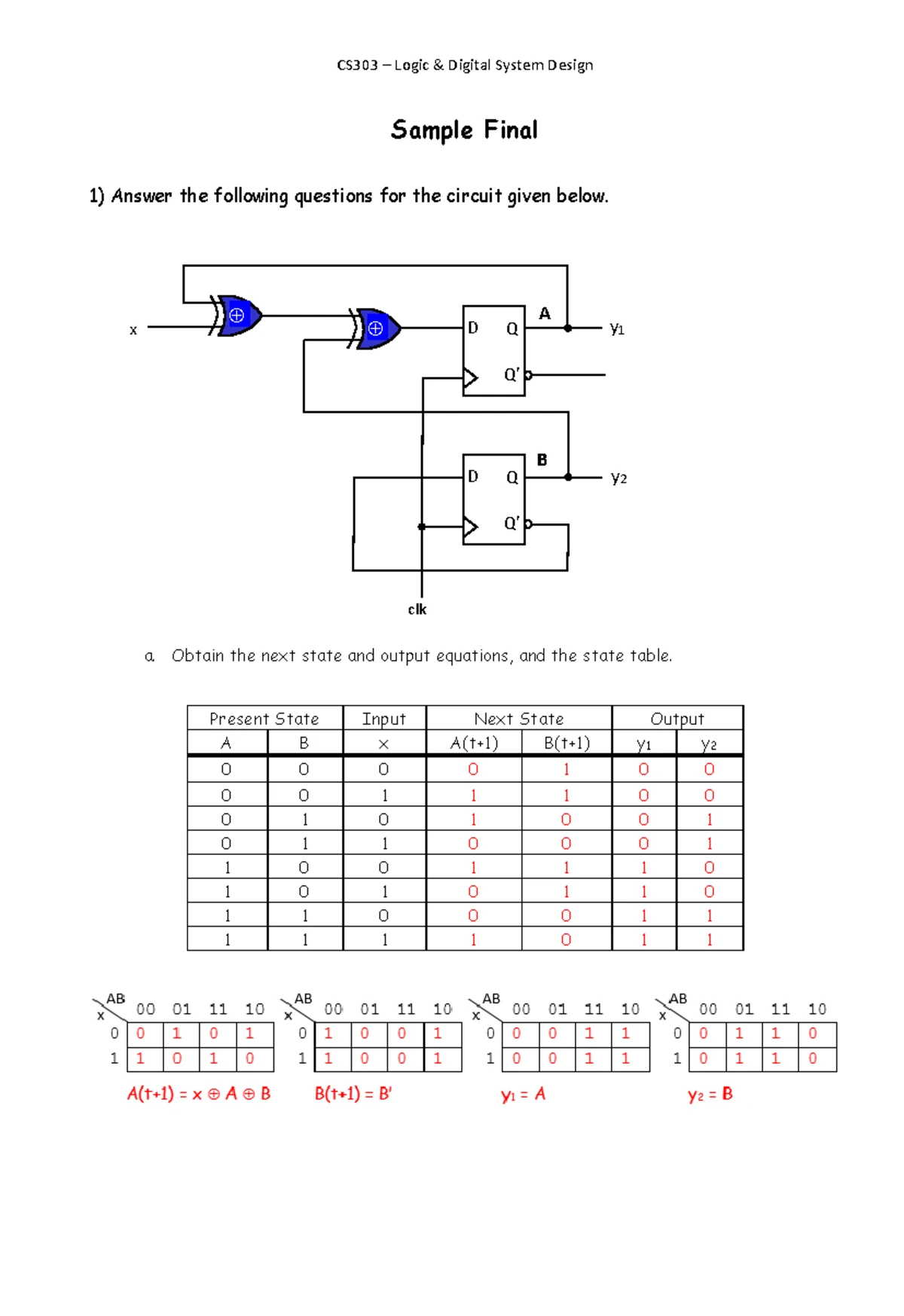 CS 303 Homework #01 Solutions - Logic & Digital System Design - Studocu