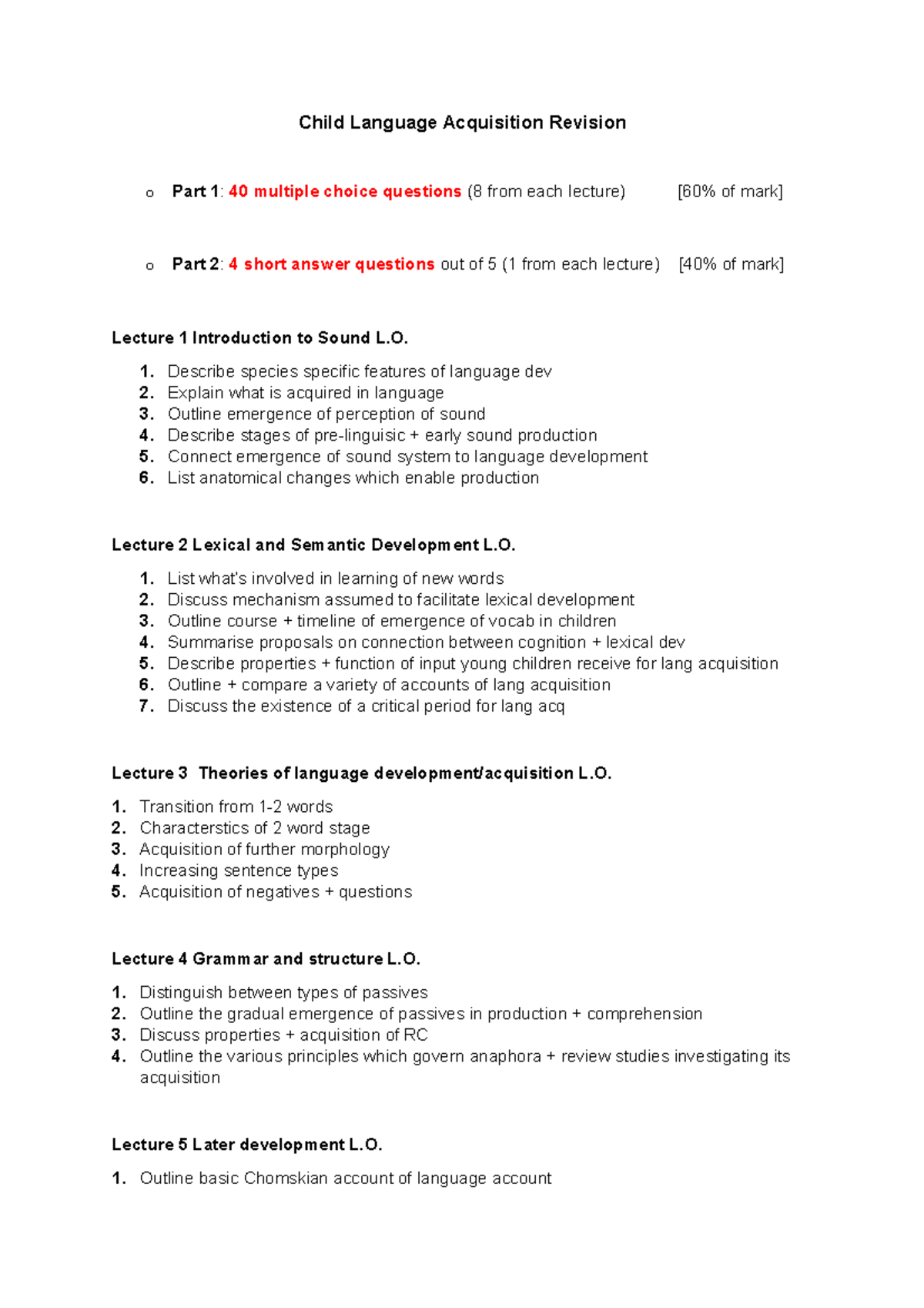 Child Language Acquisition Lecture Notes Overview (1-5) - Studocu