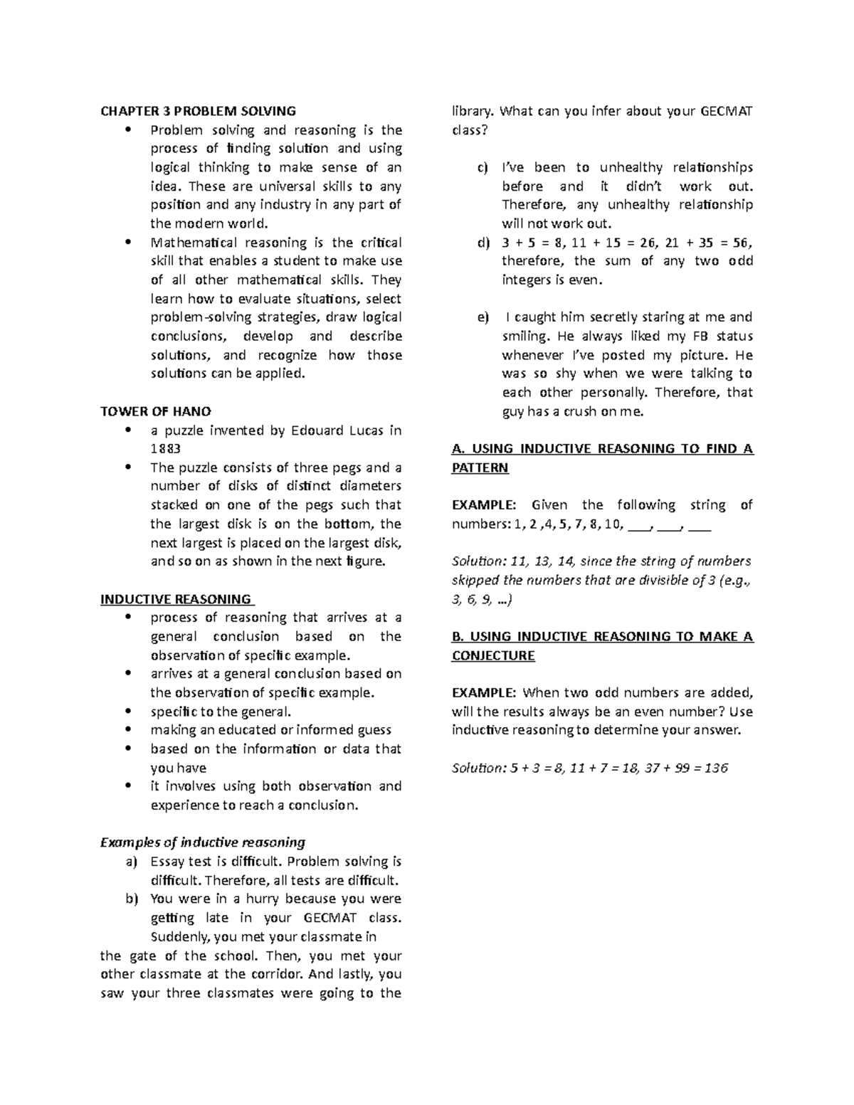 Chapter 3: Problem Solving Strategies and Inductive Reasoning Review ...